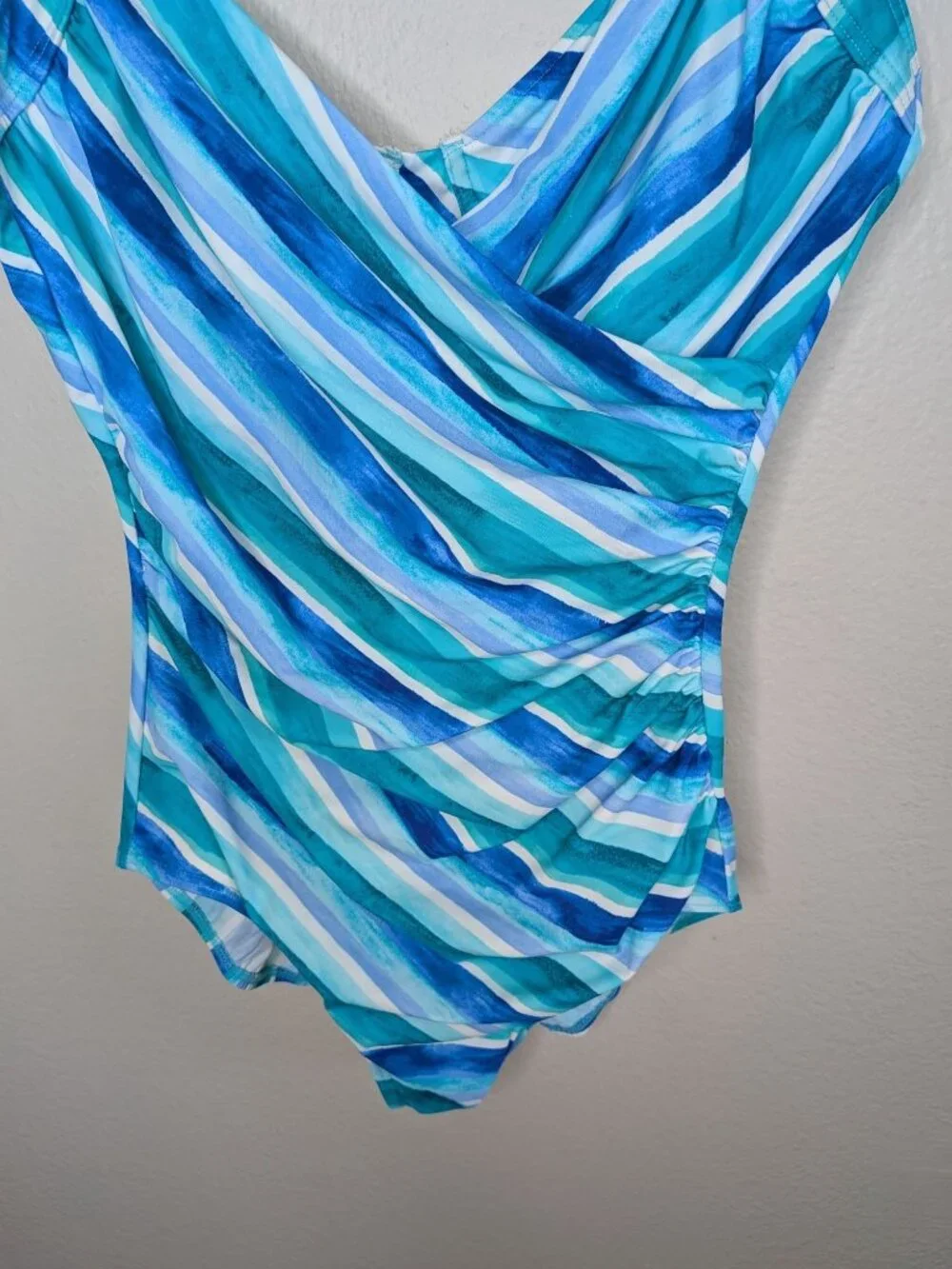 Talbots X Miraclesuit Womens Size 12 Blue Stripe One-Piece Swimsuit Firm Control